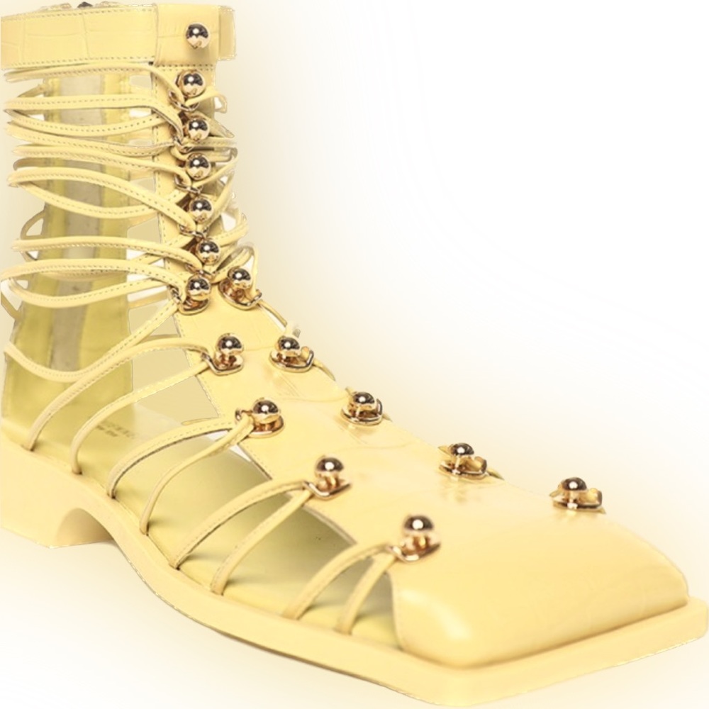 NWT $650 Vivienne Hu Studded Calfskin Leather Cage Sandals Ankle Boot Size M 8